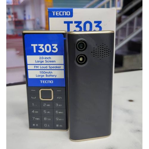TECNO T303 Dual SIM Kabambe Phone – 2.4″ Display, 1150mAh Battery, Wireless FM Radio & Torch view 1